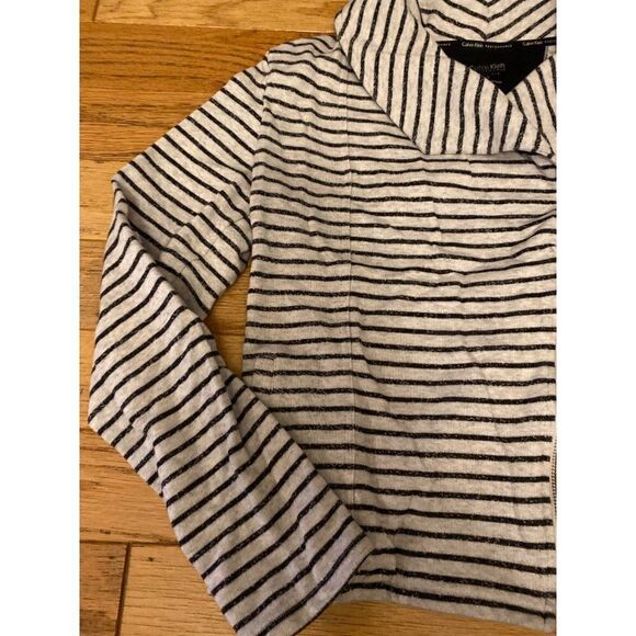Calvin Klein Performance, women's black striped asymmetrical zipped jacket sz sm - Picture 2 of 9